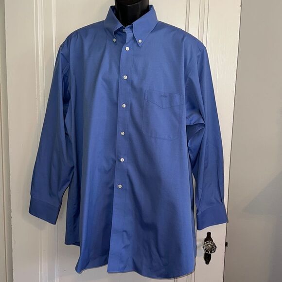 Paul Fredrick blue pinpoint cotton easy care dress shirt - Picture 1 of 6